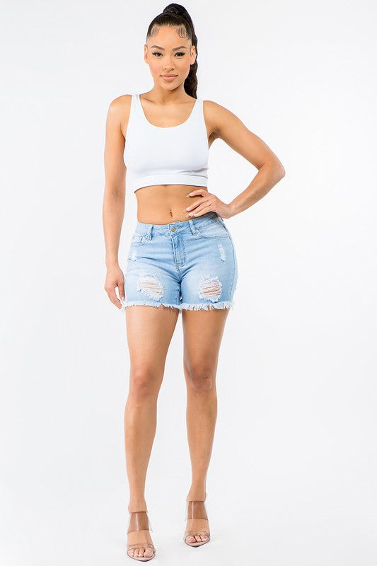 DISTRESSED DENIM SHORTS