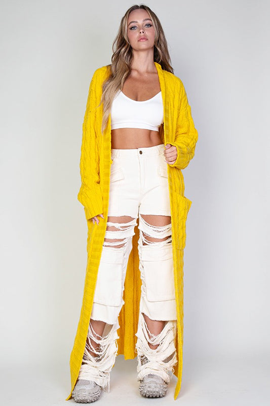 CABLE KNIT MAXI CARDIGAN | mustard|