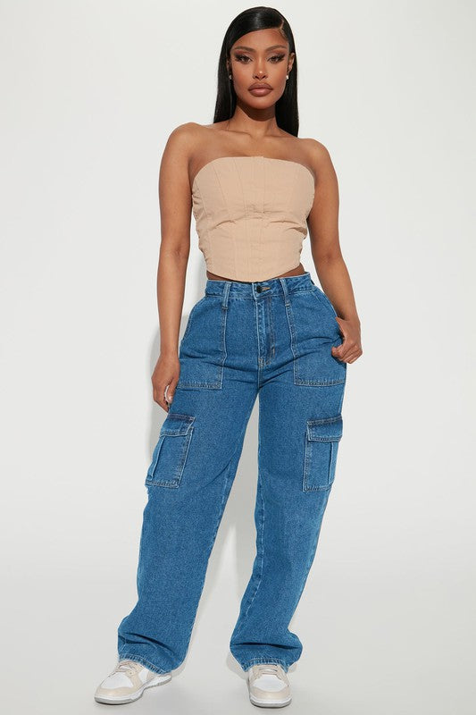 STRETCH CARGO DENIM PANTS