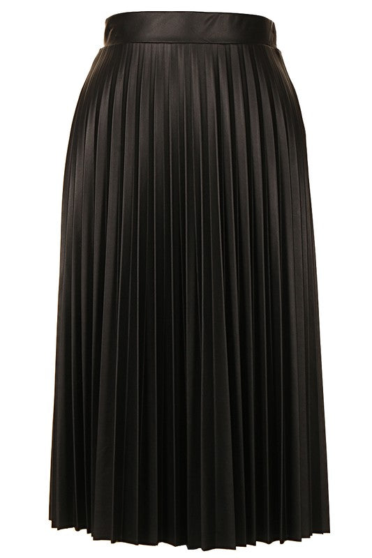 FAUX LEATHER PLEATED MIDI SKIRT