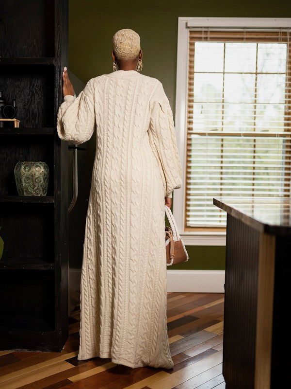 CABLE KNIT MAXI CARDIGAN SET | cream |
