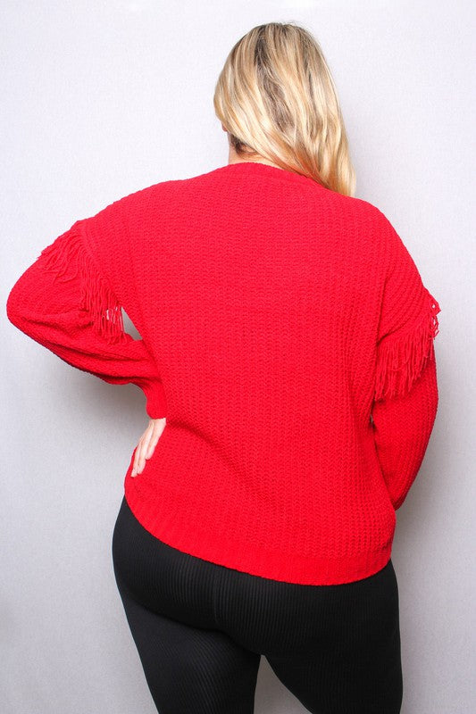 FRINGE KNIT SWEATER | CURVY | red |