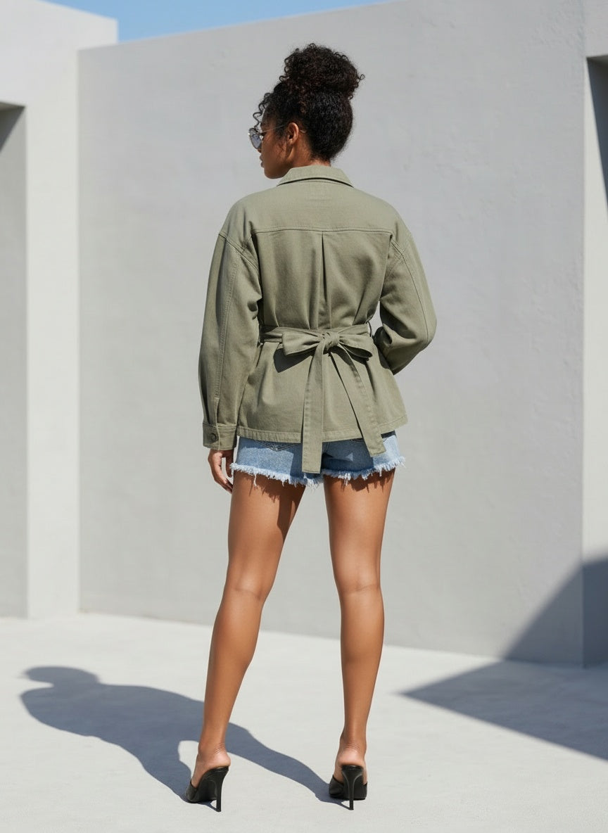 BELTED DENIM SHACKET
