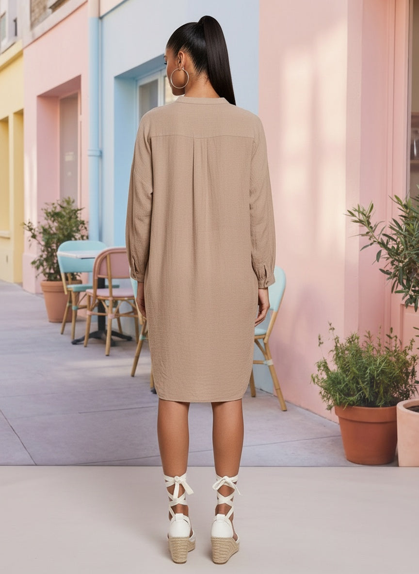 SHEER BUTTON UP SHIRT DRESS