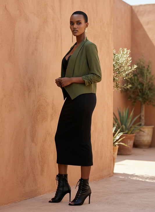 DRAPED COLLAR BLAZER| navy| black| olive|