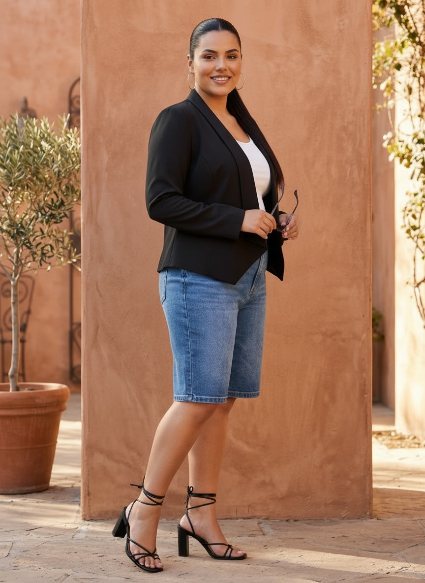 DRAPED COLLAR BLAZER | CURVY | black| navy|