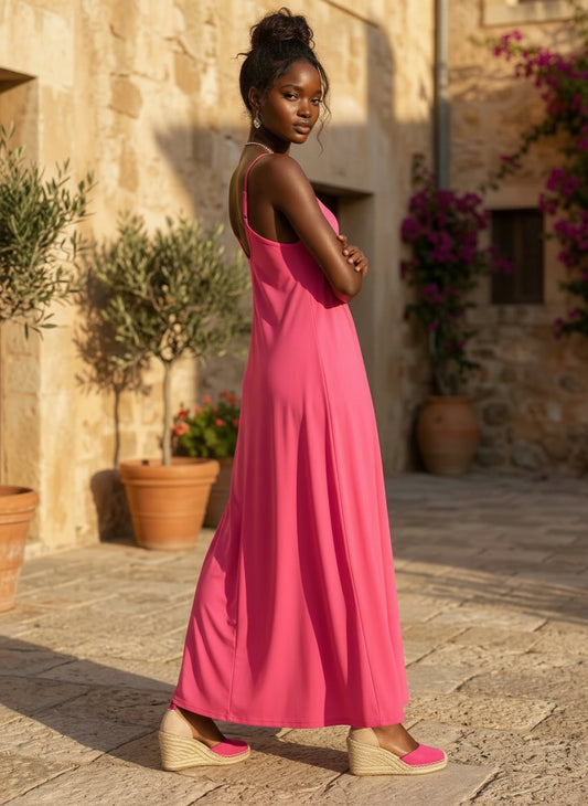 V-NECK MAXI SUN DRESS | HOT PINK |