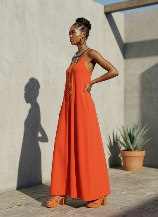 V-NECK MAXI SUN DRESS | ORANGE |
