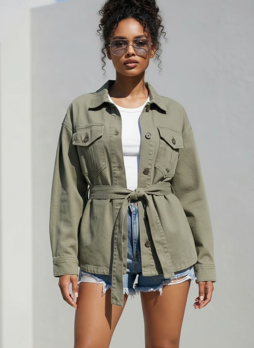 BELTED DENIM SHACKET