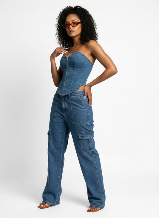 STRETCH CARGO DENIM PANTS