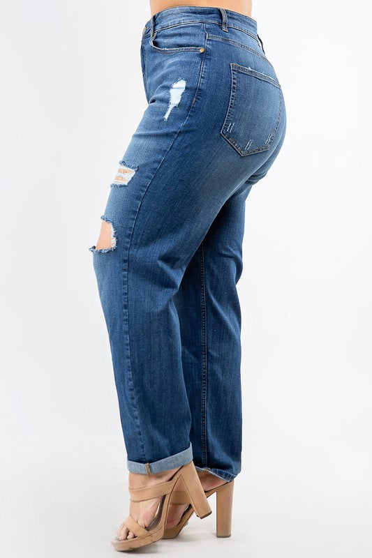 HIGH WAIST BOYFRIEND JEANS| CURY| dark denim |