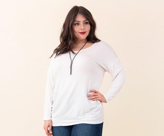 LONG SLEEVE SIDE CINCHED TOP | CURVY |