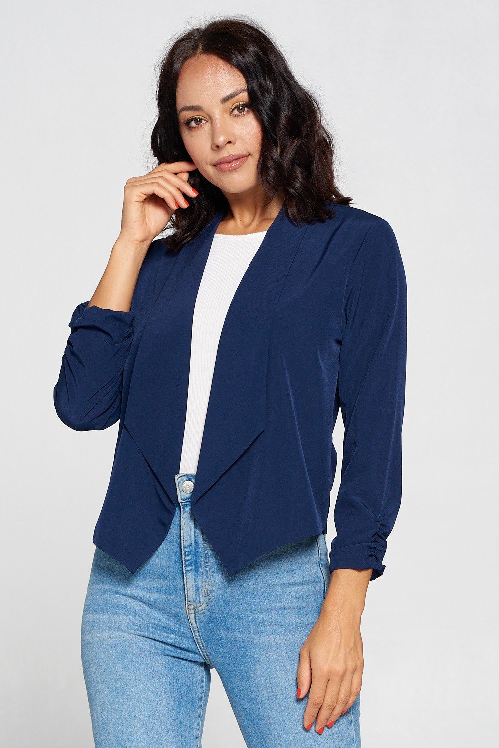 DRAPED COLLAR BLAZER| navy| black| olive|