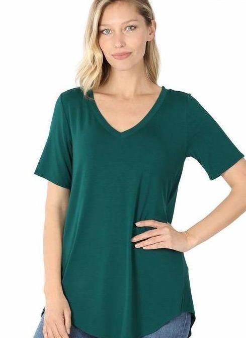 BUTTERY SOFT V-NECK TEE | hunter green| mustard| burgundy|