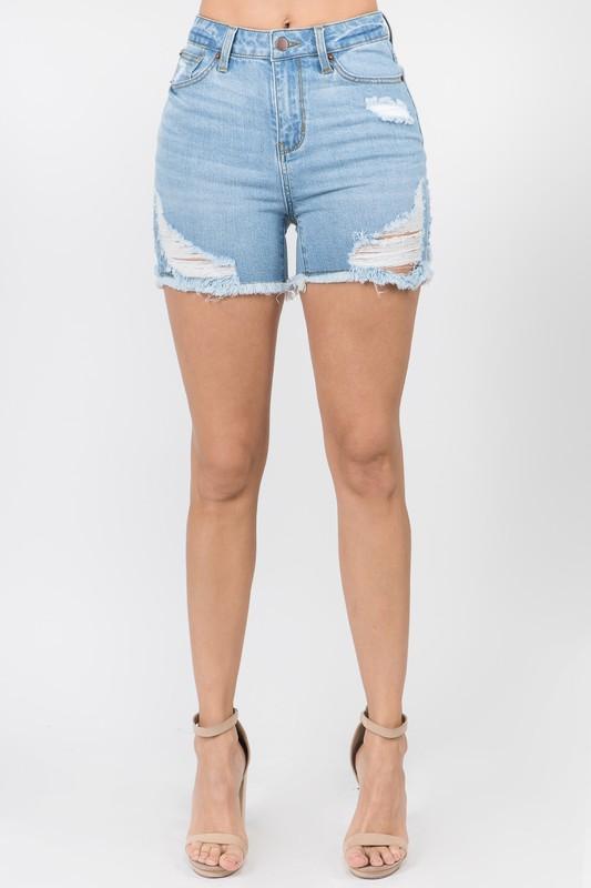 DISTRESSED DENIM SHORTS