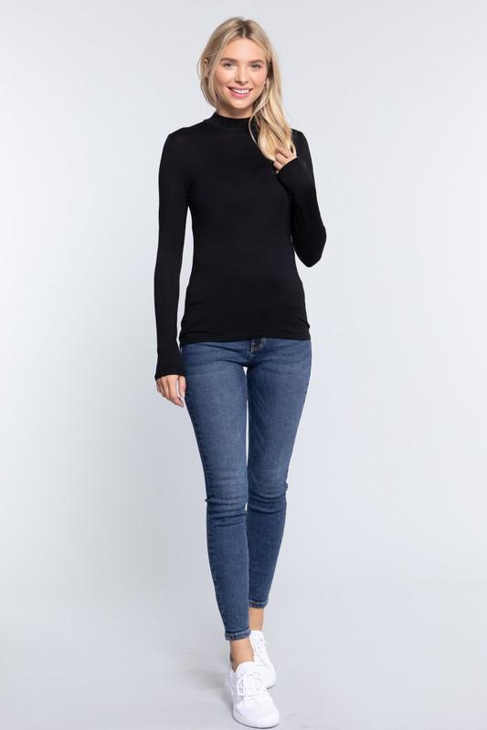 BUTTERY SOFT MOCK NECK TOP| black | smoked rose|