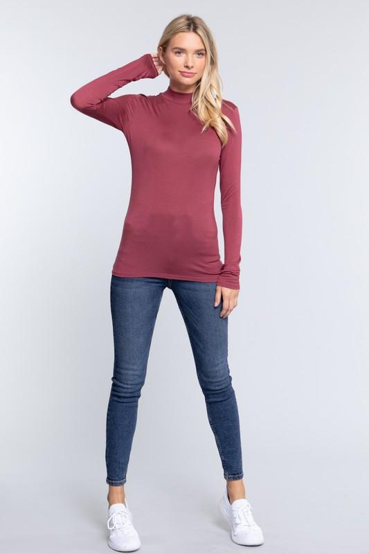 BUTTERY SOFT MOCK NECK TOP| black | smoked rose|