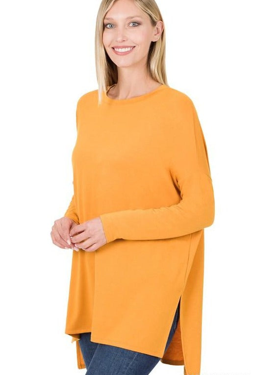 BUTTERY SOFT HIGH LOW HEM TOP| burgundy| mustard| hunter green| bone|