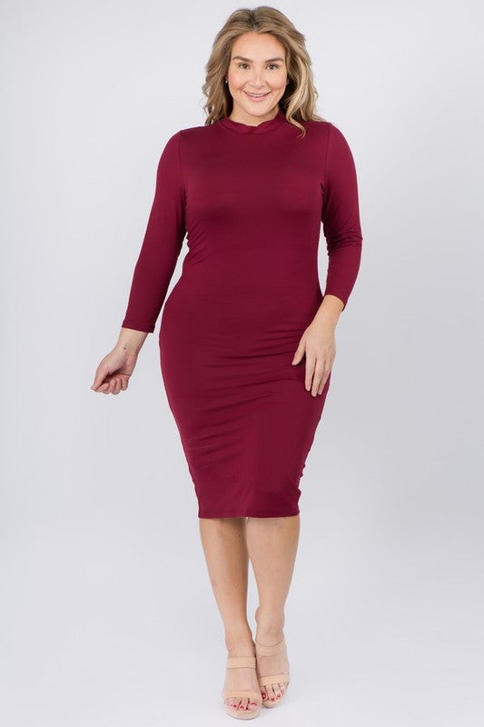 MOCK NECK MIDI BODYCON DRESS | CURVY |black| burgundy |