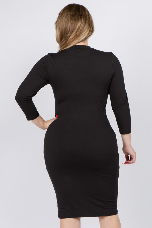 MOCK NECK MIDI BODYCON DRESS | CURVY |black| burgundy |