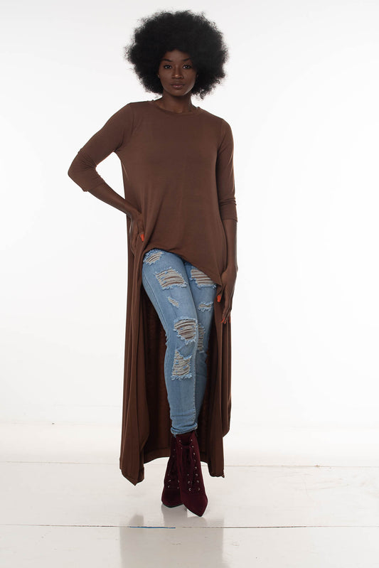 HIGH-LOW LONGLINE TOP| white| mocha |