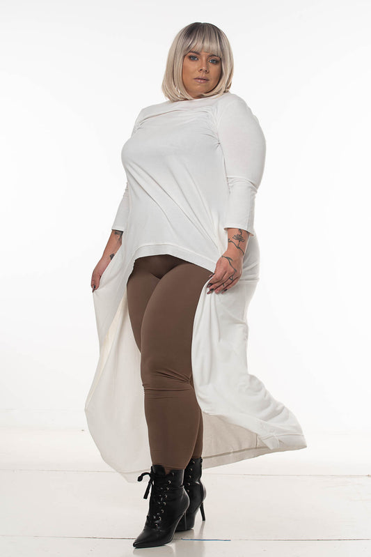 HIGH-LOW LONGLINE TOP | CURVY | white | mocha |