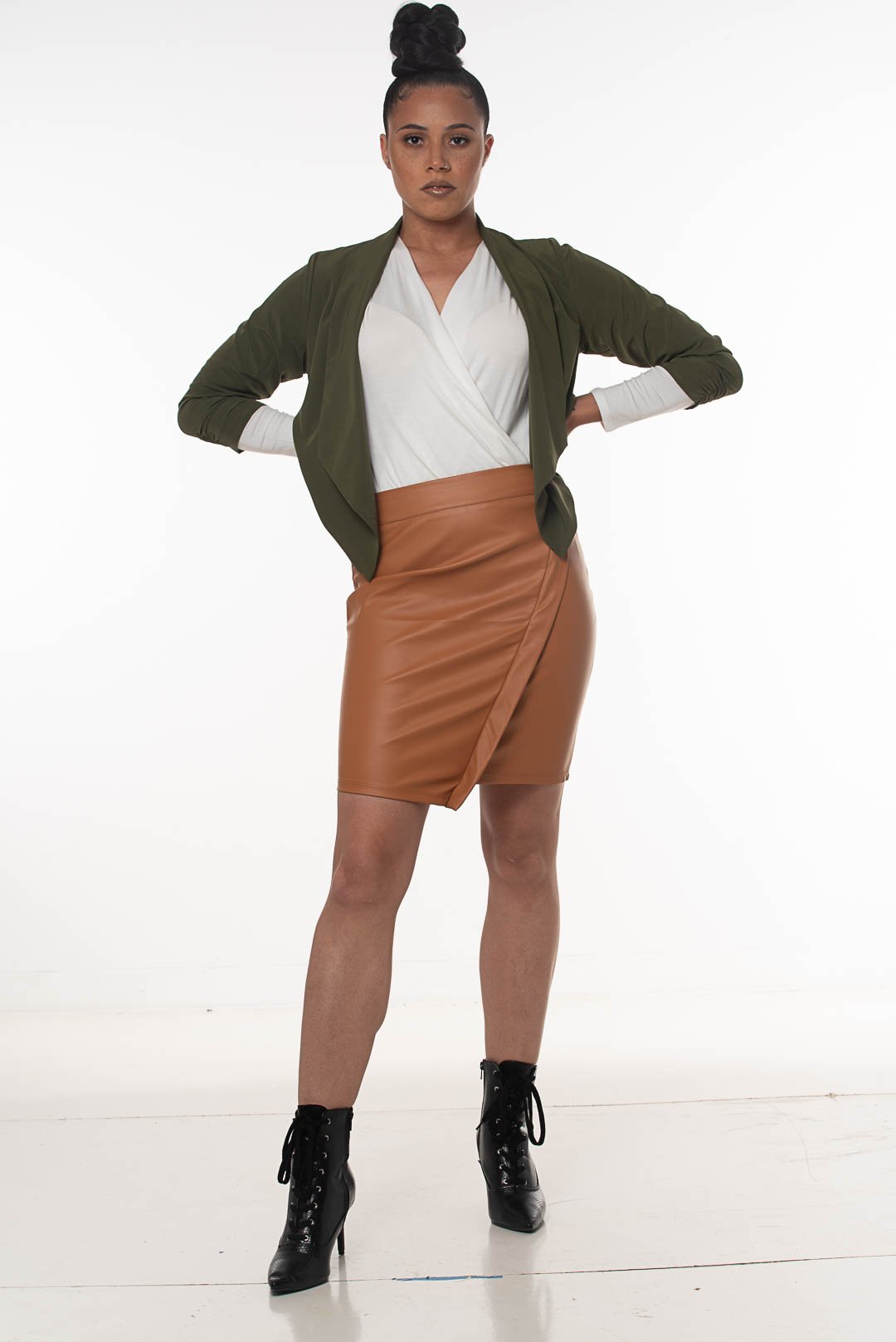 FAUX LEATHER WRAP SKIRT