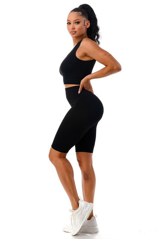 RIBBED SEAMLESS BIKER SET | black |