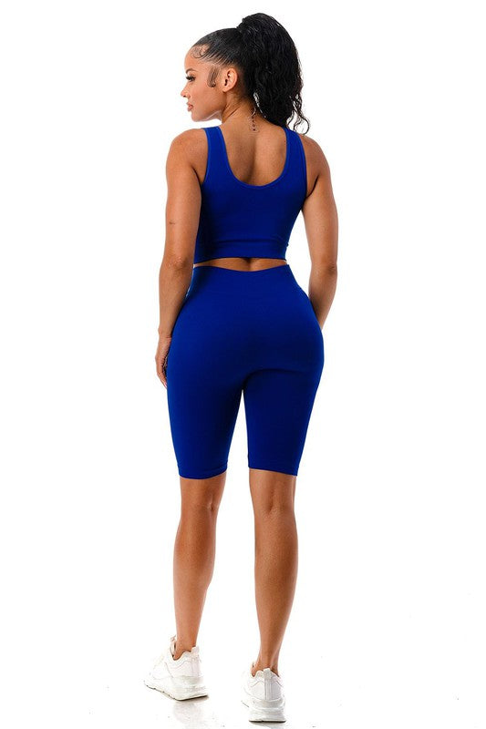 RIBBED SEAMLESS BIKER SET | blue |