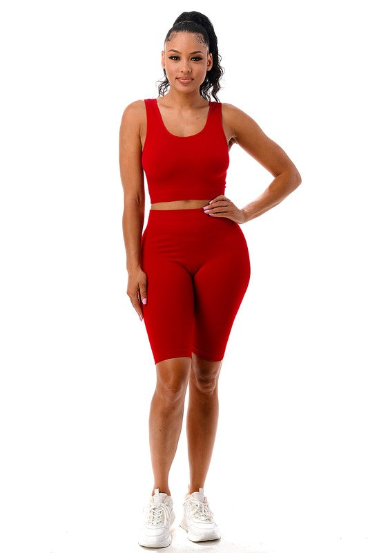 RIBBED SEAMLESS BIKER SET | red |