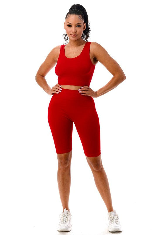RIBBED SEAMLESS BIKER SET | red |
