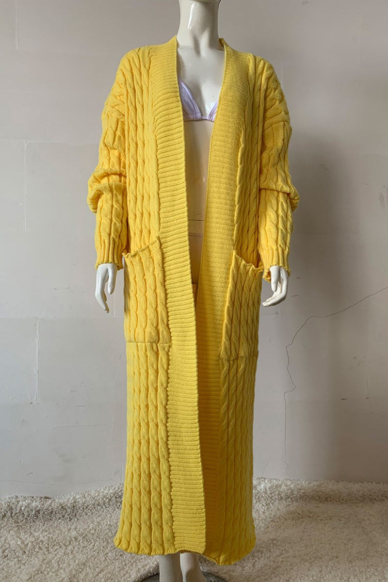 CABLE KNIT MAXI CARDIGAN | mustard|