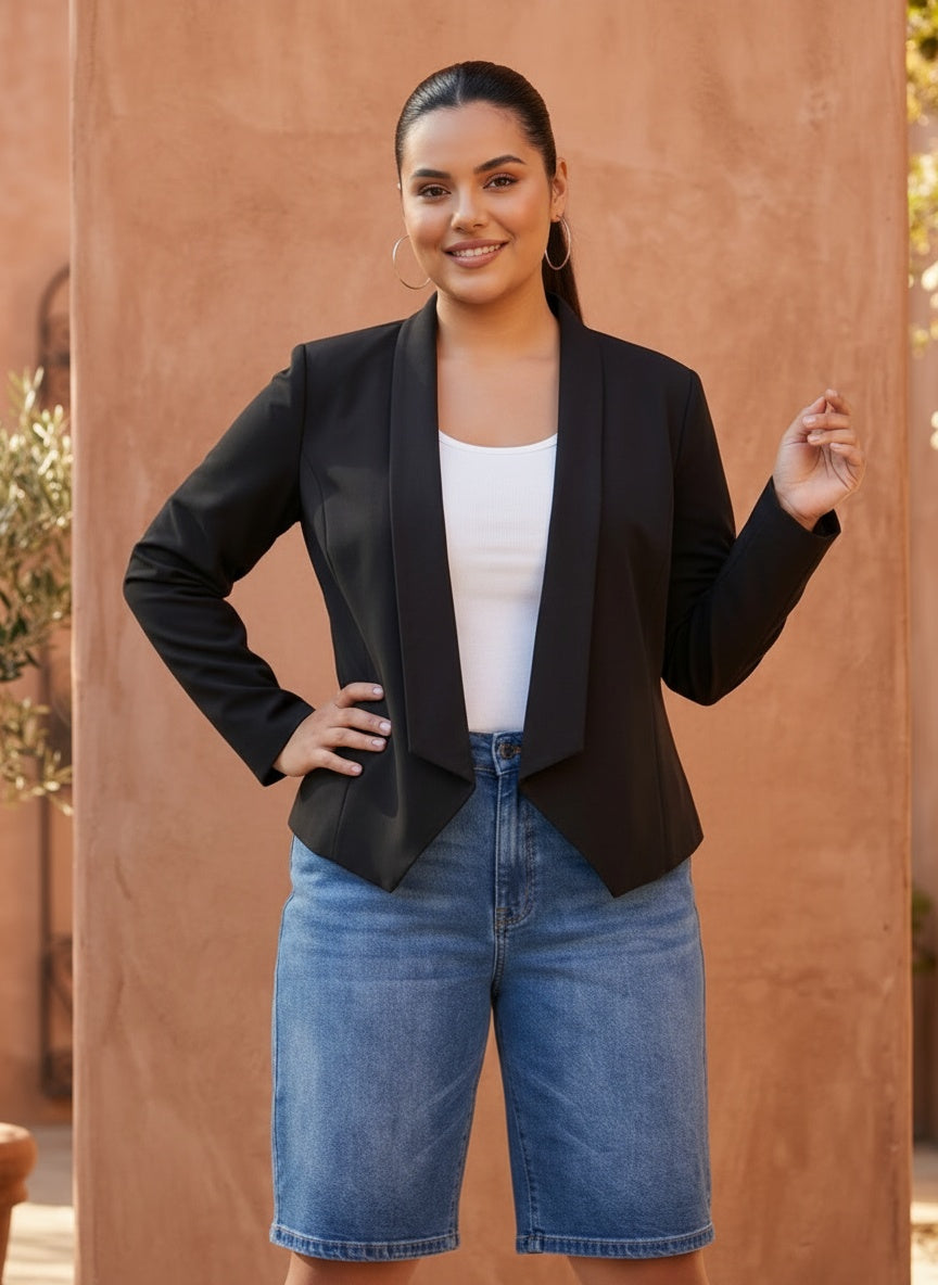 DRAPED COLLAR BLAZER | CURVY | black| navy|