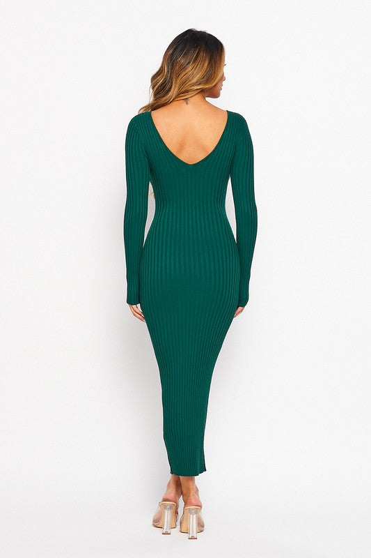 OFF THE SHOULDER RIBBED MIDI DRESS