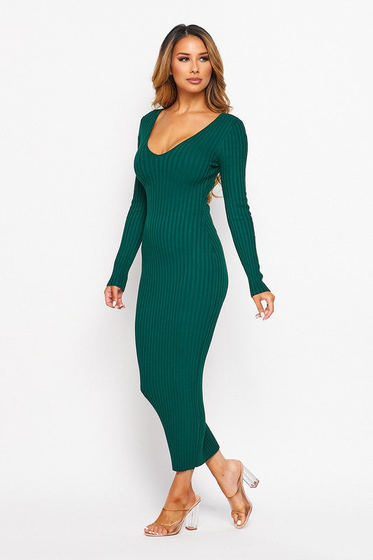 OFF THE SHOULDER RIBBED MIDI DRESS