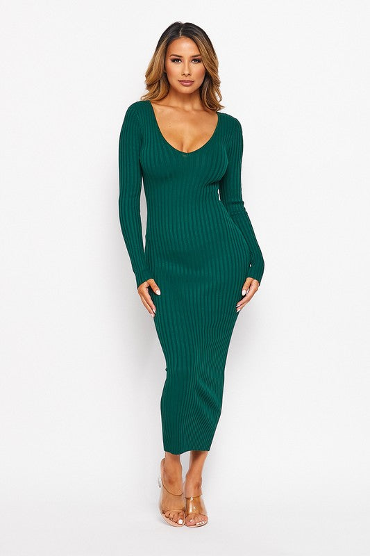 OFF THE SHOULDER RIBBED MIDI DRESS