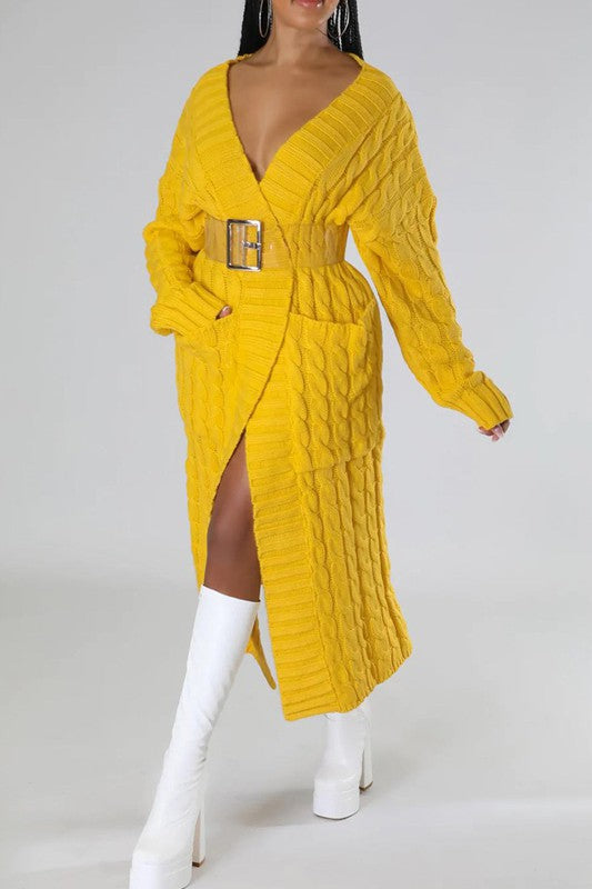 CABLE KNIT MAXI CARDIGAN | mustard|