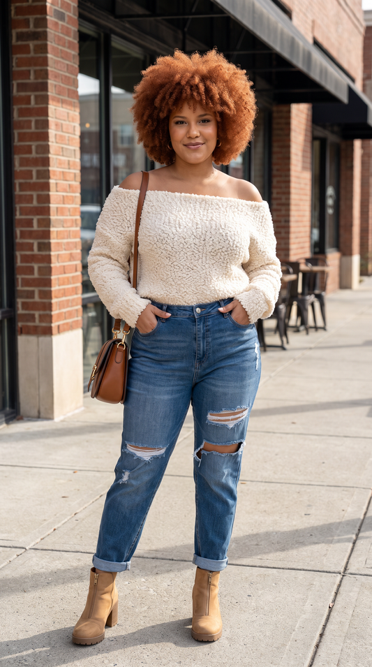 HIGH WAIST BOYFRIEND JEANS| CURY| dark denim |