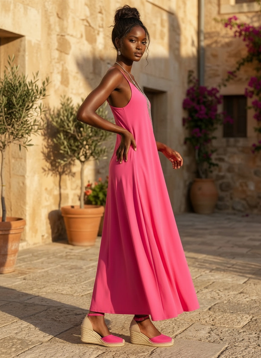V-NECK MAXI SUN DRESS | HOT PINK |