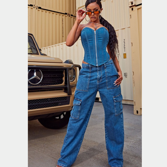 STRETCH CARGO DENIM PANTS