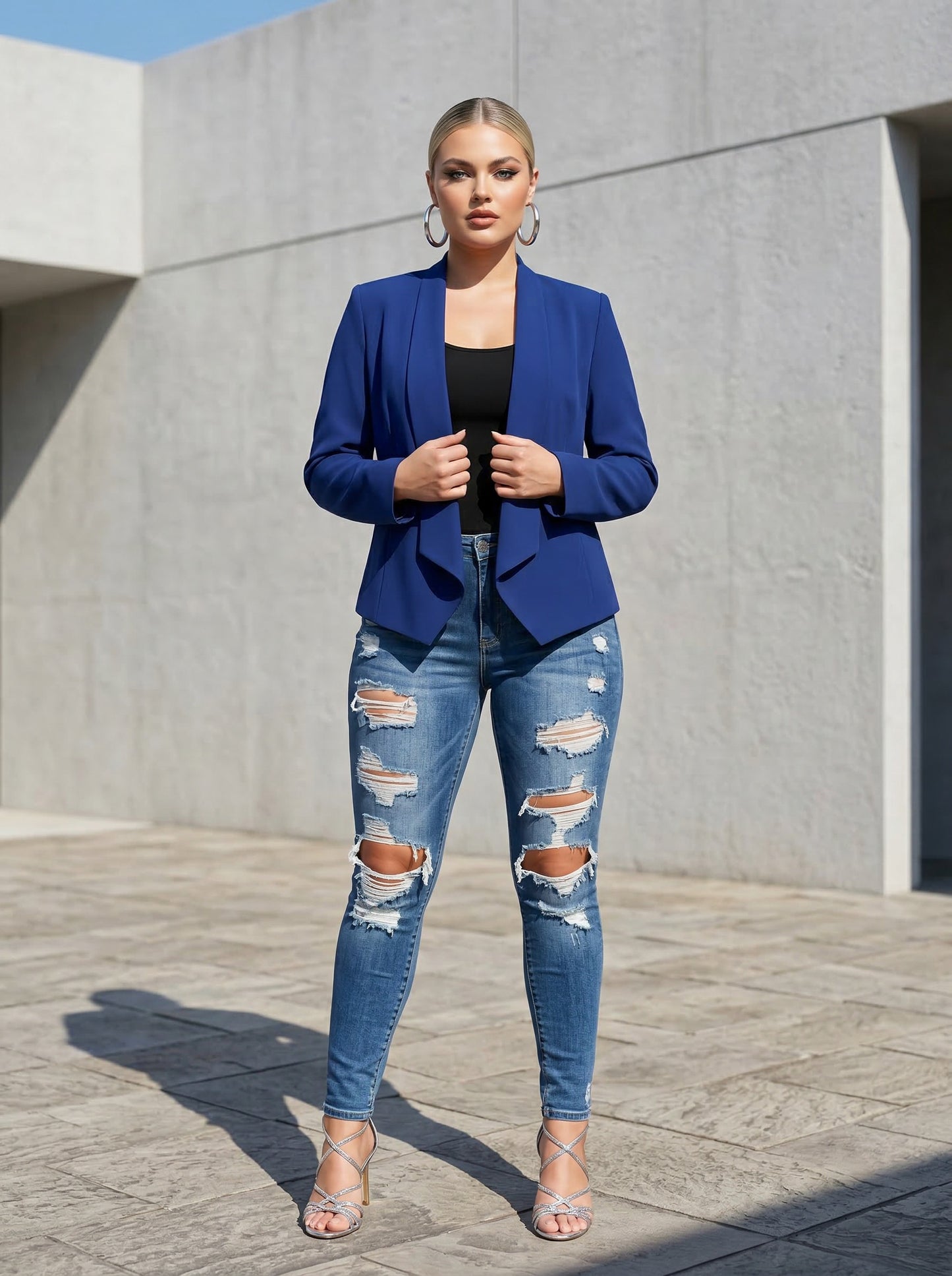 DRAPED COLLAR BLAZER | CURVY | black| navy|