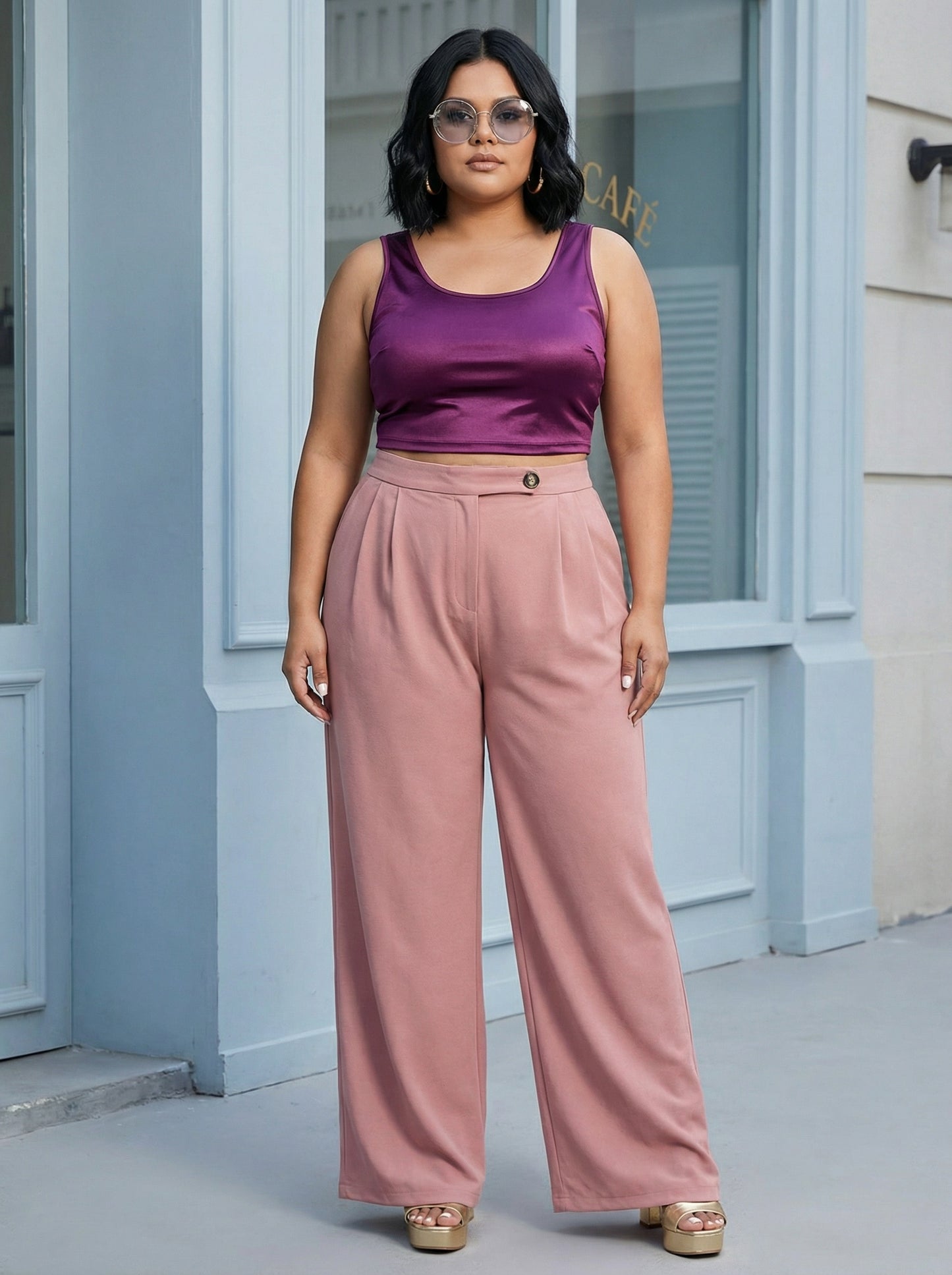 HIGH WAIST WIDE LEG TROUSER| CURVY |