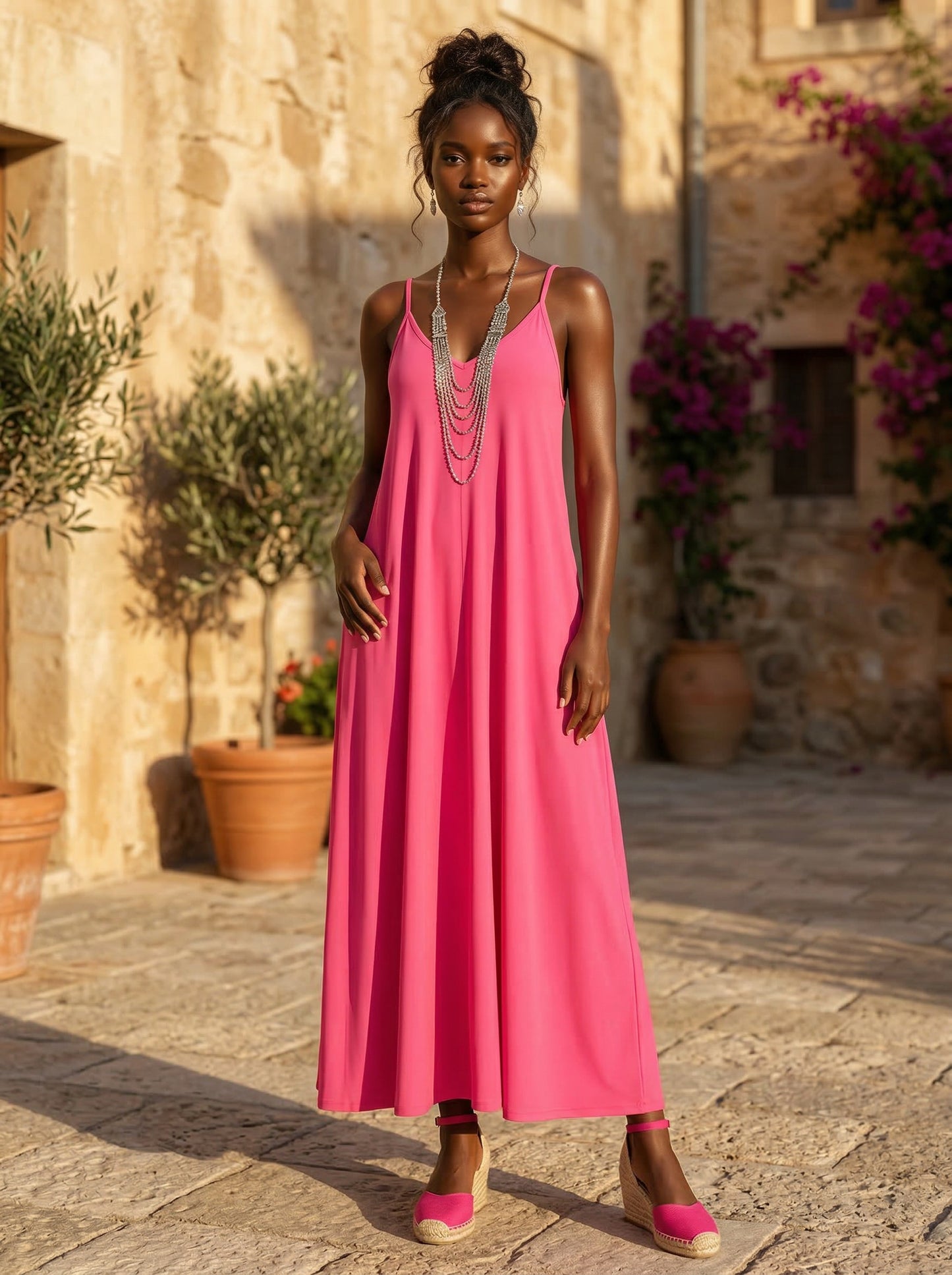 V-NECK MAXI SUN DRESS | HOT PINK |