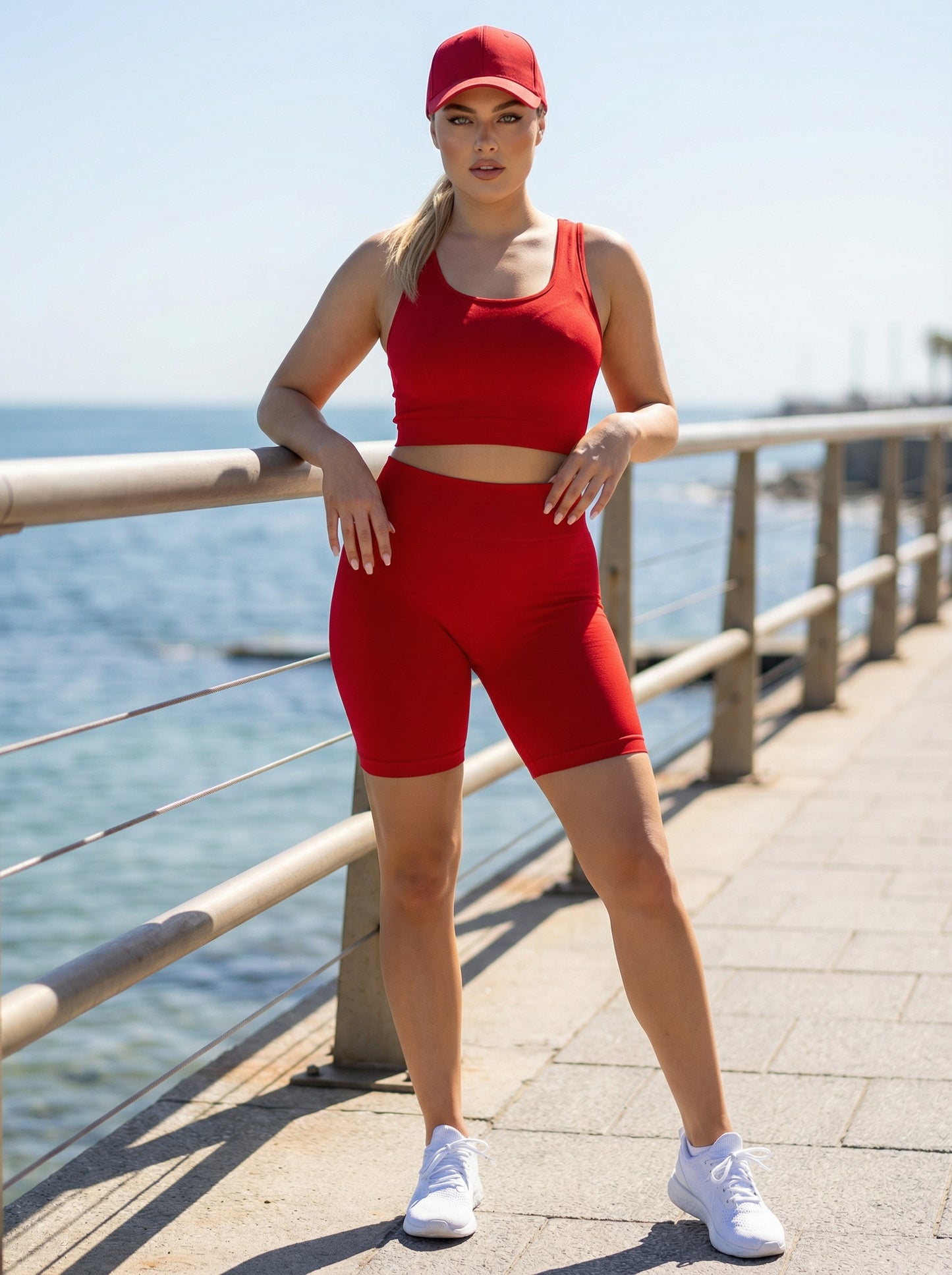 RIBBED SEAMLESS BIKER SET | red |