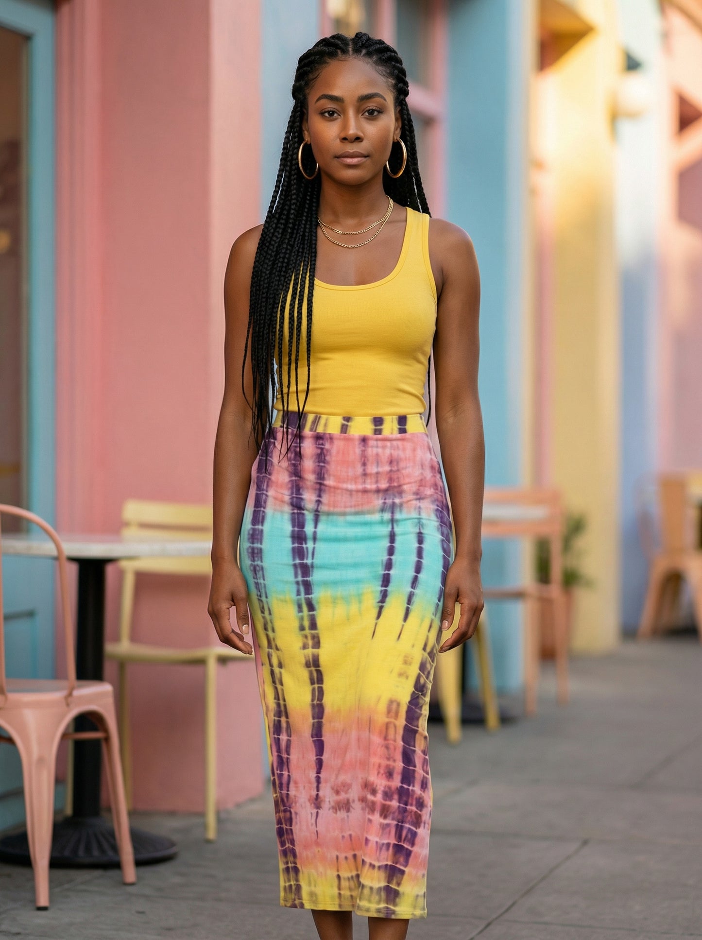 TIE DYE MAXI SKIRT | YELLOW