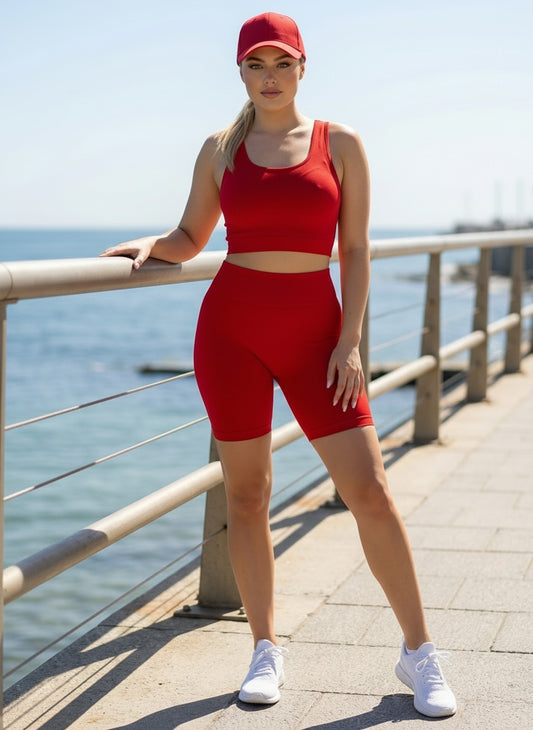 RIBBED SEAMLESS BIKER SET | red |