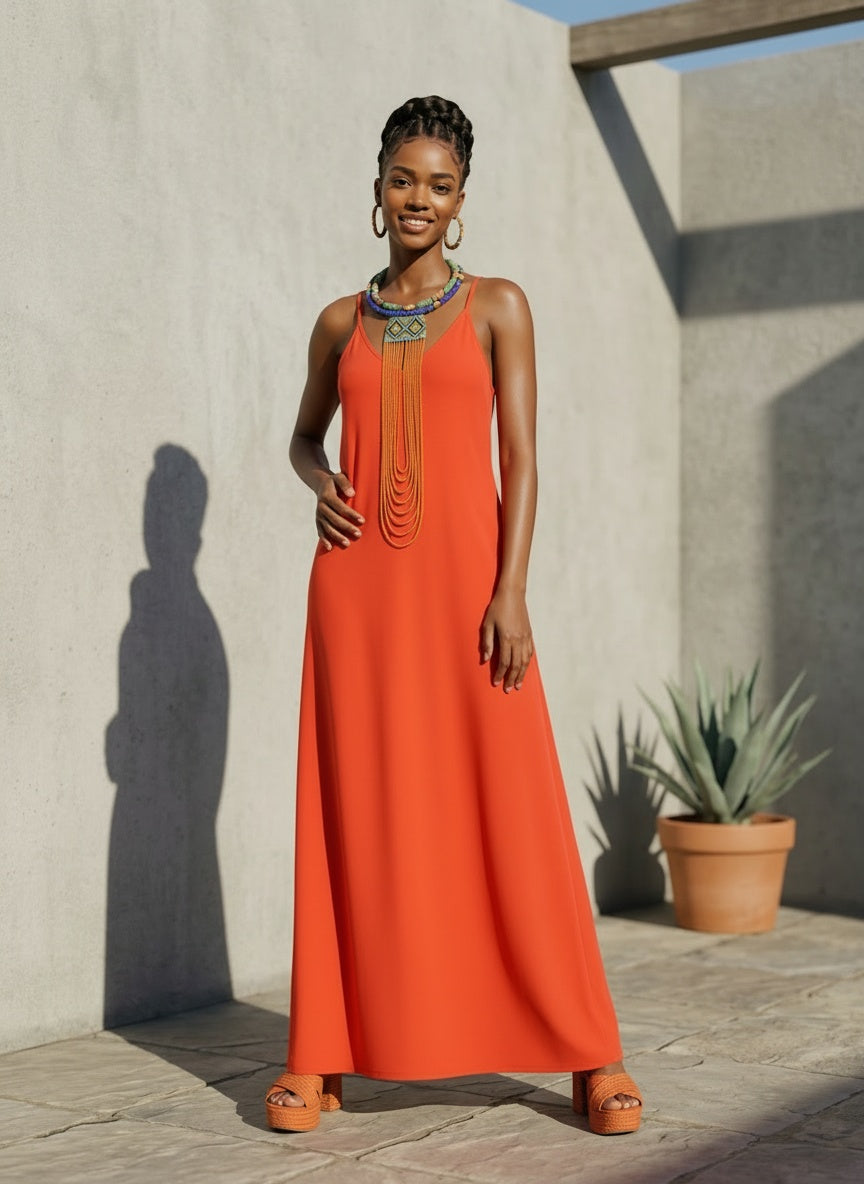 V-NECK MAXI SUN DRESS | ORANGE |