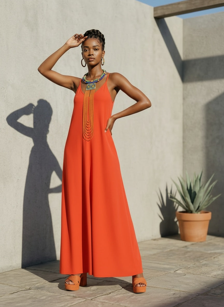 V-NECK MAXI SUN DRESS | ORANGE |