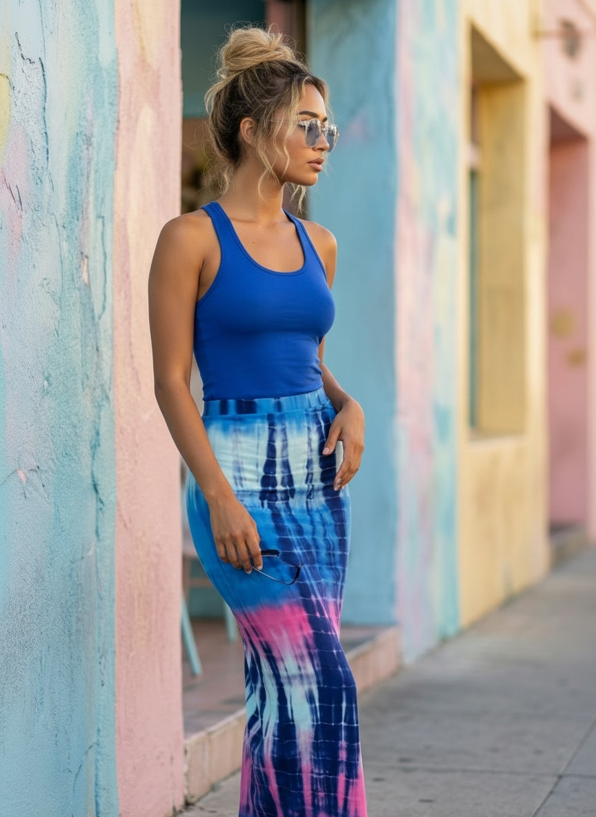 TIE DYE MAXI SKIRT | BLUE