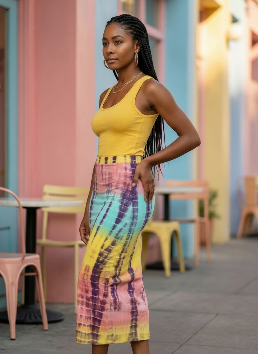 TIE DYE MAXI SKIRT | YELLOW
